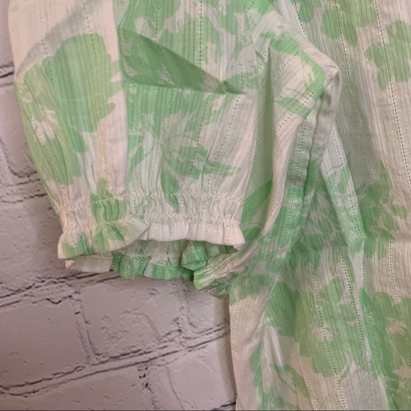 Lucky Brand Puff Sleeve Popover Blouse Green Multi Floral Size Extra Large NWT - Picture 6 of 13